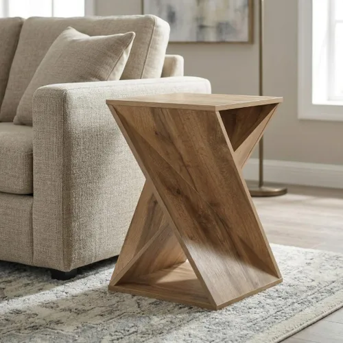 Mesa Auxiliar Moderna Única con Extremo Retorcido, Mesa Lateral de Estilo Rústico, Estilo Rústico, Sala de Estar, Mesa Decorativa de Dormitorio,