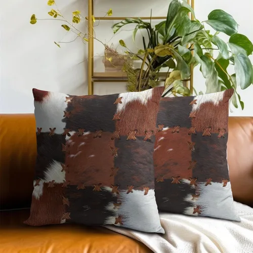 Miniatura 5 de Giwawa 2 fundas de almohada de piel de vacuno, 18 x 18 pulgadas, estilo occidental, sin cuero, con estampado de piel de animal, funda de almohada