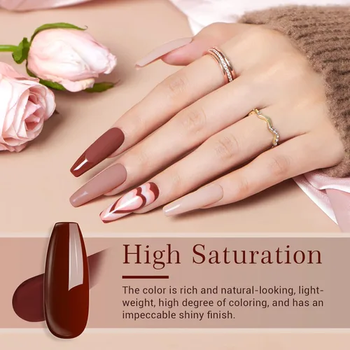 Miniatura 3 de AZUREBEAUTY Kit de iniciación de uñas en polvo de inmersión, 4 colores de otoño, piel nude, marrón, purpurina, juego de líquido de polvo