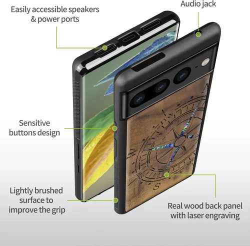 Miniatura 6 de Carveit Funda de madera de diseñador para Google Pixel 7 Pro [grabado de madera e incrustaciones de carcasa] cubierta de madera única compatible