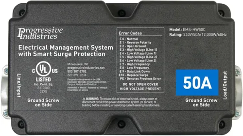 Progressive Industries EMS-HW50C - Protector de sobretensiones para autocaravana resistente, negro, 50 amperios