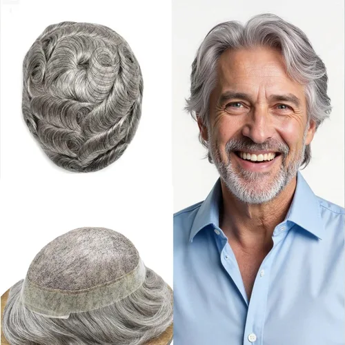 Miniatura 57 de Sistema de reemplazo de cabello de encaje francés para hombre, piezas de cabello de aspecto natural, color negro, marrón, rubio, gris, protesis