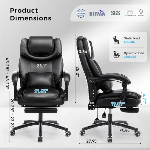 Miniatura 3 de Silla de oficina de masaje amasador 3D de 500 libras con reposapiés, silla reclinable ergonómica grande y alta para computadora y gaming