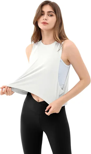 Miniatura 4 de ODODOS Paquete de 3 camisetas sin mangas sueltas para mujer, camisetas sin mangas para gimnasio, atletismo, entrenamiento, camisetas de yoga