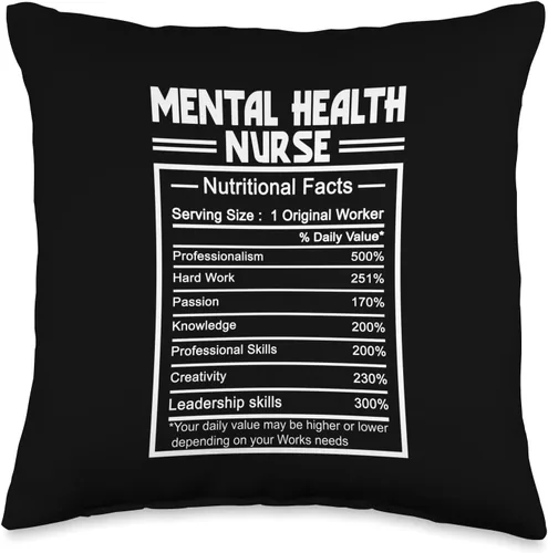Awesome Mental Health Nurse Profession Design Funny Job Title Worker Nutrition Facts Mental Health Nurse Throw Pillow, 16x16, Multicolor