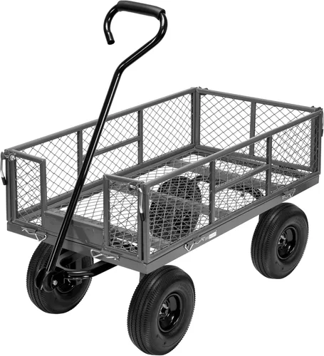 Miniatura 10 de VIVOHOME - Carrito de jardín plegable de malla de acero, capacidad de 1100 libras, altamente resistente, con lados extraíbles y ruedas de 10