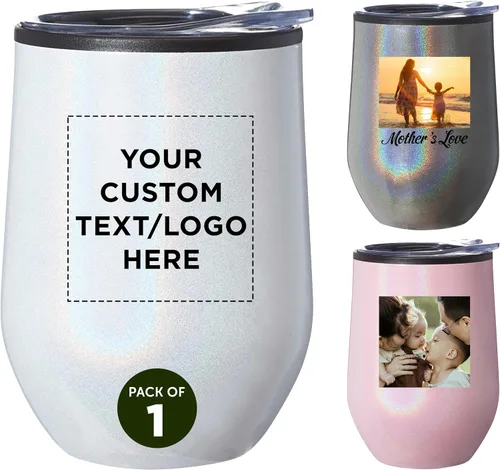 Miniatura 15 de DISCOUNT PROMOS Vasos de vino personalizados sin tallo de 12 onzas, juego de 6/12/24, paquete a granel personalizado, aislados, perfectos para vino
