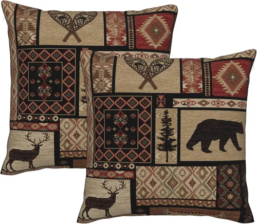 Miniatura 11 de Juego de 2 fundas de almohada cuadradas de 18x18 pulgadas, fundas de almohada decorativas retro negras estilo rústico para casa, sofá, fundas