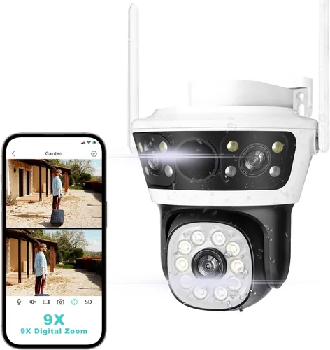 Cámara de seguridad para exteriores 2.4G WiFi PTZ Cámara para exteriores de doble lente cámaras de seguridad para el hogar Vista de 360 ° 4MP Cable