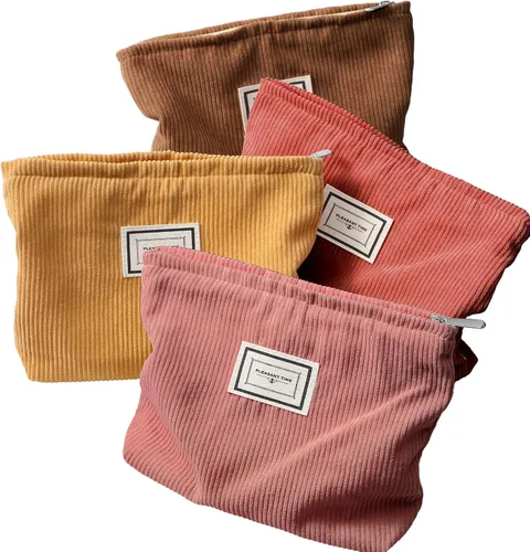 Miniatura 9 de Sanwuta Paquete de 4 bolsas de terciopelo para maquillaje, bolsa de cosméticos para mujer, bolsa de pana de gran capacidad, con cremallera, de lona