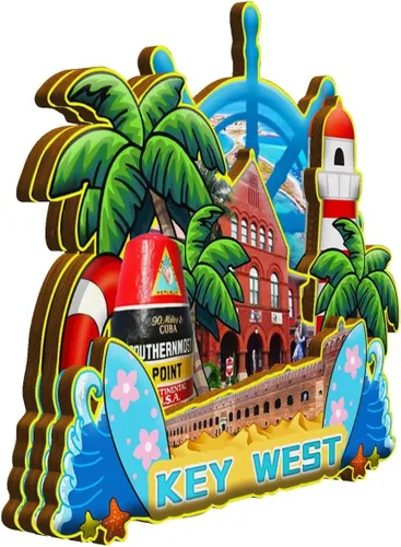 Miniatura 2 de Imán de madera para nevera de Key West Florida USA Monumentos de madera 3D para viajes, recuerdos coleccionables, decoración hecha a mano -1287