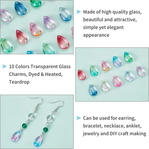 Miniatura 6 de PH PandaHall Cuentas de cristal de lágrima, 200 cuentas de cristal de gota de agua de 10 colores, cuentas sueltas transparentes, dijes coloridos
