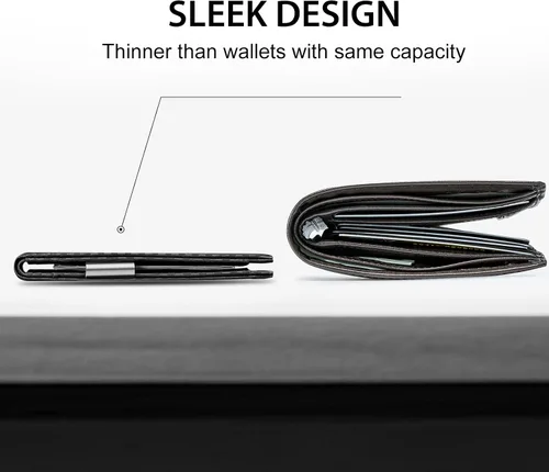 Miniatura 2 de GSOIAX Billetera delgada para hombre con bloqueo RFID, carteras plegables para hombres, minimalista, de piel auténtica, fibra de carbono, tarjetero