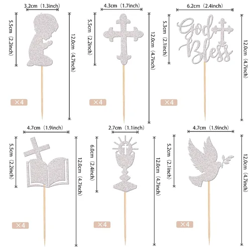 Miniatura 2 de 24 piezas de decoración para magdalenas con purpurina de paloma con brillantina, cáliz de la Biblia, para magdalenas, decoración de pasteles