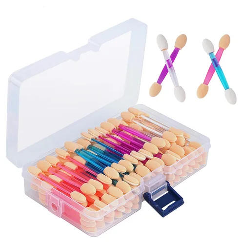 Miniatura 7 de Cuttte 120 aplicadores desechables de esponja de sombra de ojos de doble cara con contenedor, 2.44 pies de longitud, brochas de sombra de ojos, Negro