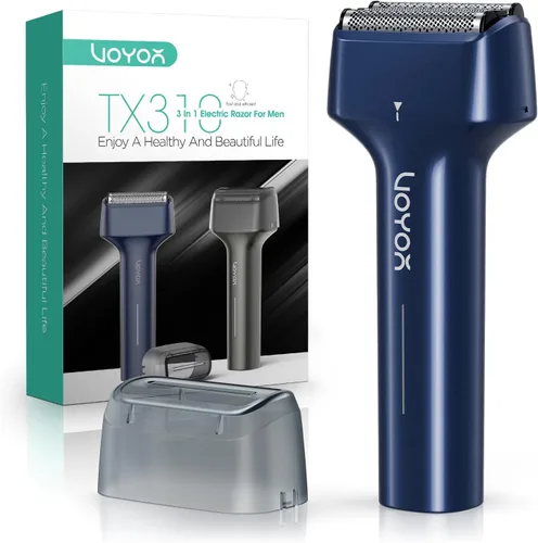 VOYOR Afeitadora eléctrica de aluminio para hombres, afeitadora 3 en 1 para hombres con doble lámina de afeitado húmedo y seco, afeitado ligero de