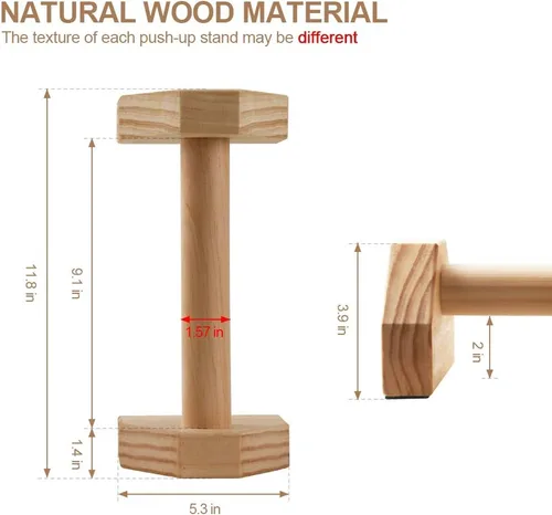 Miniatura 2 de Push-up Stand, 2 PCS Wood Pushup Bars Non-Slip Base Exercise Home Workout Equipment, 30CM Wooden Parallettes Handle Stands Grip for Men Strength