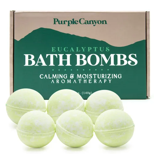 Purple Canyon Bombas de baño de eucalipto para mujer | Bomba de baño energizante de menta y eucalipto con aceites esenciales naturales | Set de