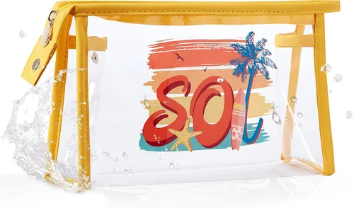 Miniatura 15 de COSHAYSOO Bolsa de Maquillaje Transparente con Protección Solar, Bolsa de Protector Solar con Parches de Letras, Accesorios Esenciales de Playa