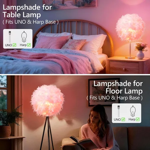 Miniatura 4 de Waneway Sombra de lámpara de 40 cm con diseño de plumas para lámpara colgante de techo, pantalla de lámpara para lámpara de mesa y de pie para sala