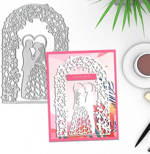 Miniatura 5 de Troqueles de corte de marco de boda, troqueles de fondo de pareja para hacer tarjetas, tarjeta de boda troquelada en relieve plantilla herramienta