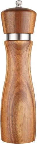 Rectificadora de sal y pimienta de madera de acacia, molienda de cerámica duradera, máquina de pulir manual de anillo de acero con grosor ajustable