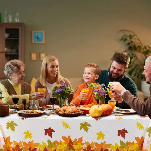 Miniatura 6 de Mantel de hojas de otoño, 3 piezas, mantel de hoja de arce, cubierta de plástico para mesa de otoño para fiesta de Acción de Gracias, cosecha