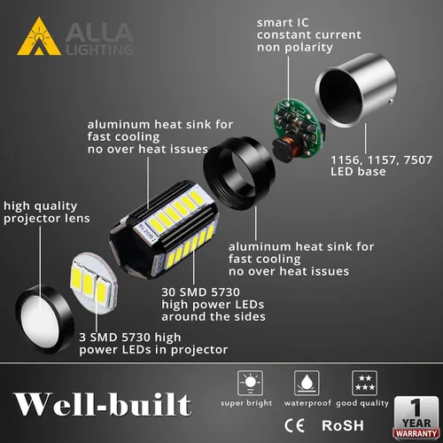 Miniatura 4 de Alla Lighting Bombillas LED BA15S 1156 de 2800 lm, luces blancas de marcha atrás/señal/freno/trasera/DRL 7506 P21W 1141 3497 1003 1073 199 2396 93