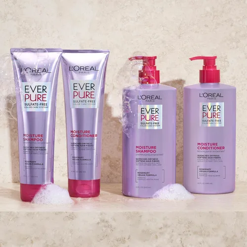 Miniatura 9 de L'Oreal Paris Set de Champú y Acondicionador Hidratante Libre de Sulfatos, Cuidado Capilar para Cabello Teñido con Botánicos de Romero, EverPure, 1