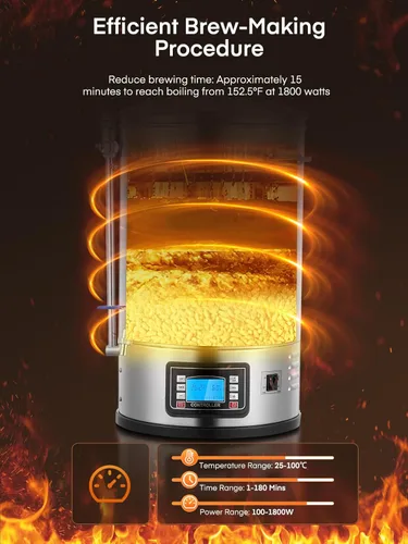 Miniatura 2 de FOHERE Sistema de elaboración de cerveza eléctrico todo en uno (9.2 galones/35L), cervecera casera de acero inoxidable, olla para puré y hervir