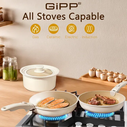 Miniatura 9 de GiPP Juego de ollas y sartenes de cerámica antiadherentes, antiadherentes con mango desmontable, saludable y no tóxico, sin PFAS PFOA y PTFE, apto