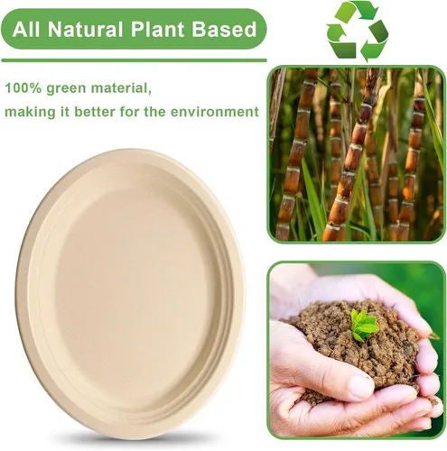 Miniatura 6 de Platos de papel marrón ecológicos de 12 pulgadas, paquete de 100 platos de cena ovalados compostables resistentes