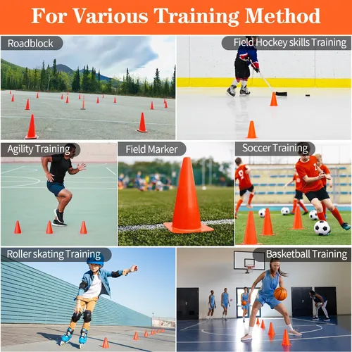 Miniatura 5 de PXZBLG 12/24/50 conos de fútbol, conos de fútbol de 17 cm, conos de tráfico de plástico, conos de entrenamiento para baloncesto, fútbol y patinaje