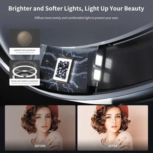 Miniatura 8 de AMIRO Espejo de maquillaje iluminado de 9" con sensor inteligente y control táctil, 3 colores y 6 niveles de brillo, recargable e inalámbrico, Negro
