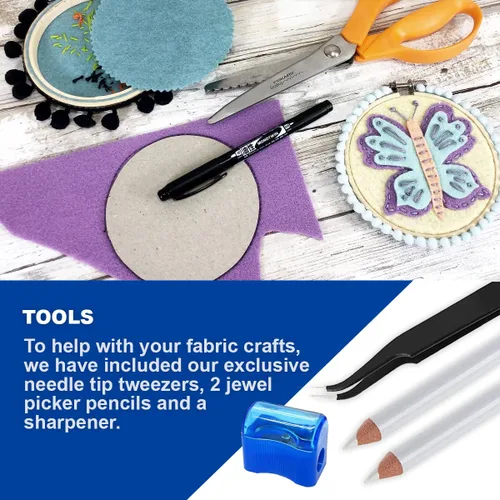 Miniatura 4 de Jewel-It - Pegamento de adorno para tela de 2 onzas y adhesivo con accesorios Pixiss, pinzas de punta de aguja y 2 lápices selectores de joyas