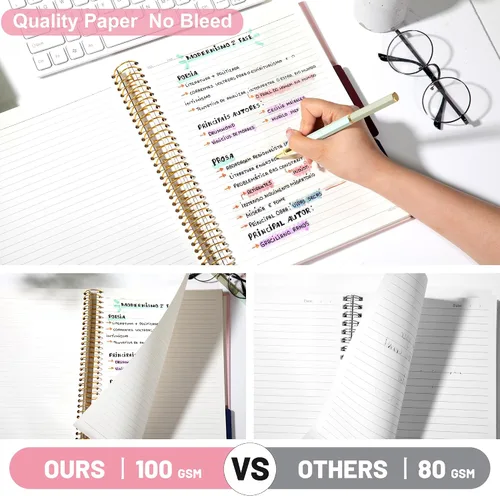 Miniatura 2 de FLYING EAGLE Cuaderno de 3 materias en espiral grande de 8.5 x 11 pulgadas, color rosa para mujeres y hombres, papel grueso de 100 GSM, 104 hojas
