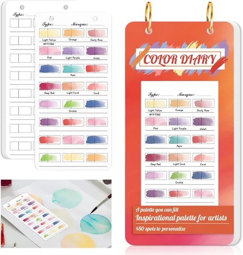 SKLENICE Diario de 20 hojas de colores para pintores de 480 colores, libro de muestras de colores, tarjetas de muestra de papel de acuarela, Naranja