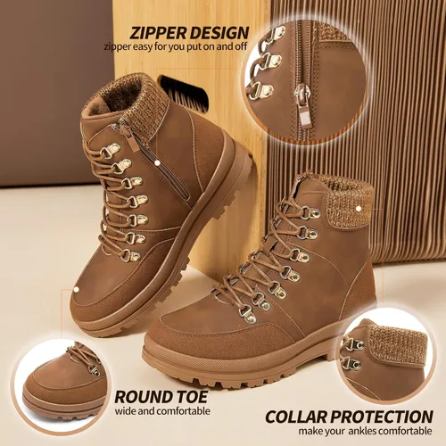 Miniatura 4 de HYPOCRUTE Botas de nieve de invierno para mujer, resistentes al agua, botas de trabajo para senderismo, botas de nieve para mujer, zapatos cómodos