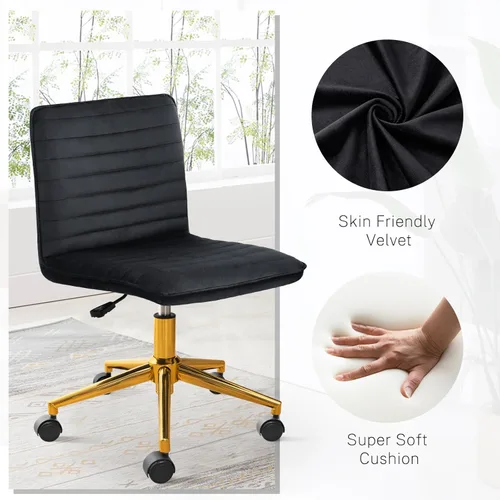 Miniatura 4 de Furniliving Silla de Escritorio para Oficina en Casa, Silla de Tocador sin Brazos con Ruedas de Terciopelo Suave Altura Ajustable, Cómodas Sillas