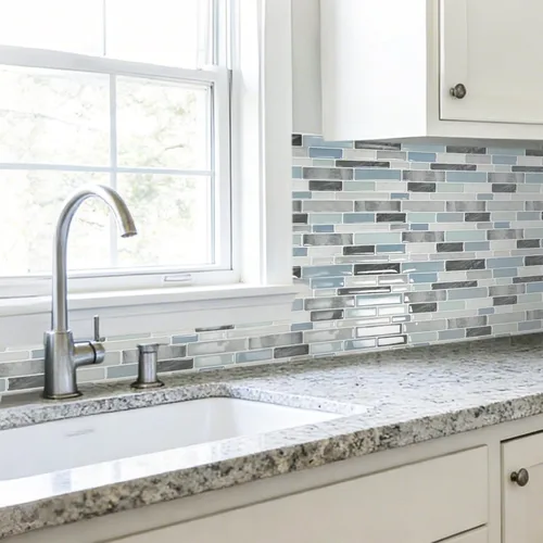 Miniatura 3 de LONGKING Loseta en muro adhesiva para cocina con diseño de mármol (10 azulejos)