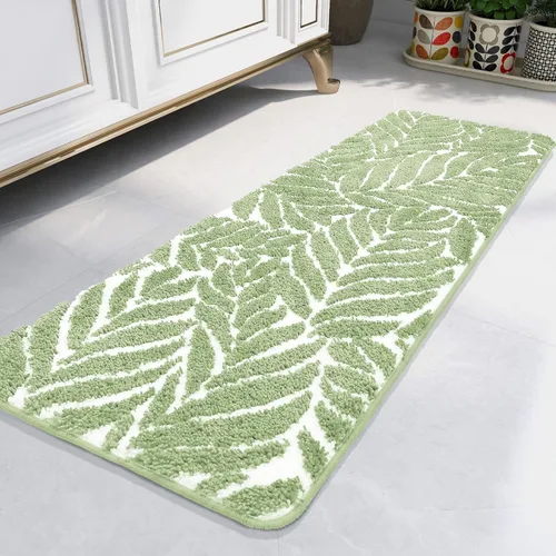 Miniatura 11 de Alfombra de Baño Azul - Alfombra de baño azul oscuro pequeña con hojas tropicales, antideslizante, lavable, para suelo de baño, bonita alfombra