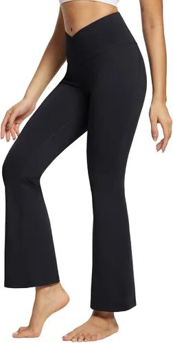 BALEAF Leggings acampanados para mujer, pantalones de yoga cruzados a la moda, cintura alta, casuales, con bolsillos