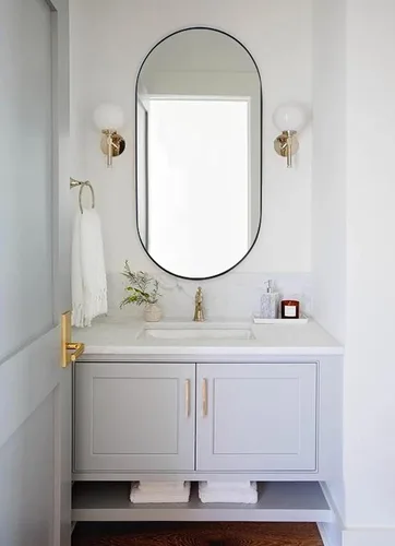 Miniatura 4 de TEHOME Espejo de Baño Ovalado Dorado Cepillado 20x40'' con Forma de Píldora Espejo de Tocador Oblongo con Marco de Metal Espejo de Cápsula