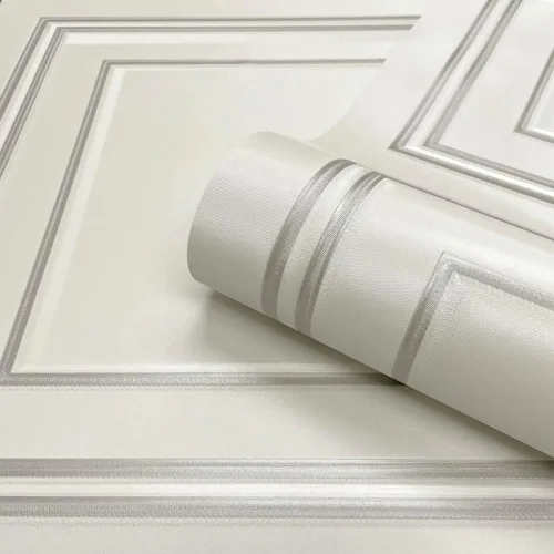 Miniatura 5 de Amara 7388 - Papel tapiz transparente con efecto de panel de madera, ligeramente texturizado, color blanco y plateado