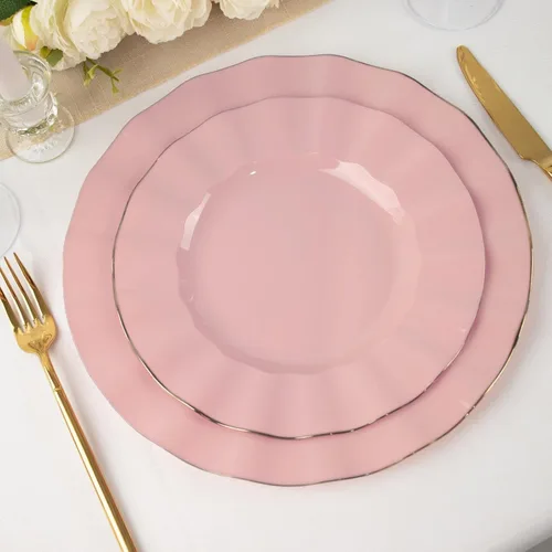 Miniatura 66 de Tableclothsfactory Paquete de 10 platos redondos de plástico negro de 6 pulgadas para ensalada de postre, platos desechables con borde ondulado