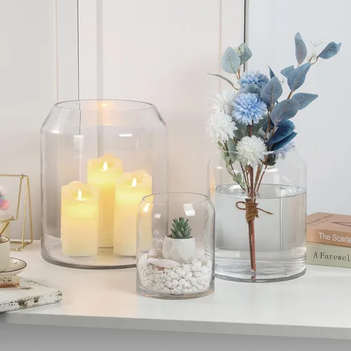 Miniatura 4 de Jarrón grande de cristal escandinavo hecho a mano de 7 pulgadas de alto y 6 pulgadas de ancho, florero de cristal para ramo, jarrón de vidrio