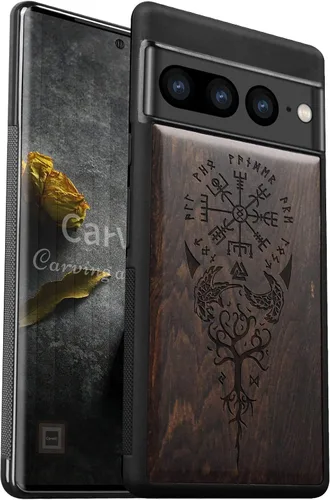 Miniatura 8 de Carveit Funda de madera para Pixel 7 [madera natural y TPU suave negro] a prueba de golpes, funda de madera única y elegante compatible con Google