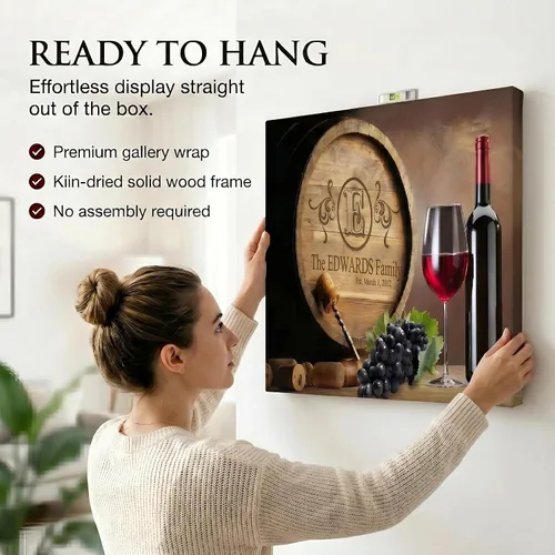 Miniatura 6 de MuralMax Lienzo decorativo personalizado para pared, diseño de barril de vino del valle de Napa, regalos para padres, abuelos, recién casados