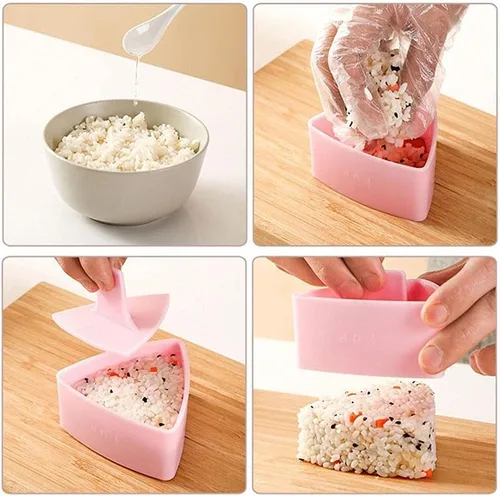 Miniatura 5 de Molde Onigiri, molde de arroz triangular, paquete de 2 prensas para hacer onigiri (grande y pequeño), kit de fabricación de arroz antiadherente