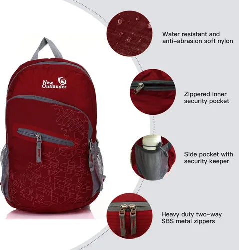 Miniatura 3 de Outlander 20L/33L - Mochila de día de senderismo de viaje ligera empacable más duradera (rojo oscuro, 20L)